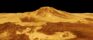 A volcano with lava that flowed out into the plains below