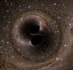 This computer simulation shows the collision of two black holes that produced the gravitational wave signal, GW150914.