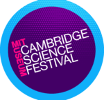 A blue and purple circular logo with text inside "MIT Museum Cambridge Science Festival"