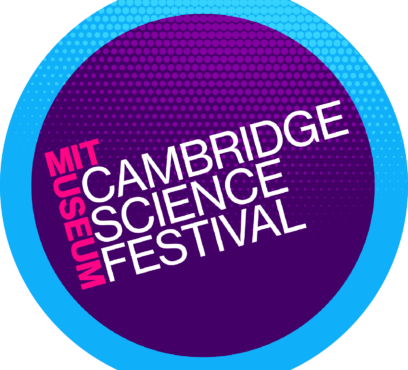 A blue and purple circular logo with text inside "MIT Museum Cambridge Science Festival"