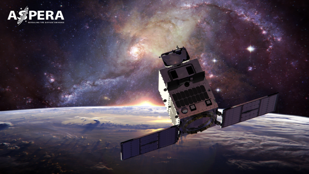 An image of the ASPARA small satellite in space.