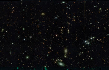 This image, taken by NASA’s James Webb Space Telescope in August 2022, features a small part of the sky (only the size of about one tenth of the diameter of the moon) around the brightest quasar that is known to date in the very distant universe. This quasar