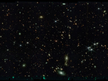 This image, taken by NASA’s James Webb Space Telescope in August 2022, features a small part of the sky (only the size of about one tenth of the diameter of the moon) around the brightest quasar that is known to date in the very distant universe. This quasar