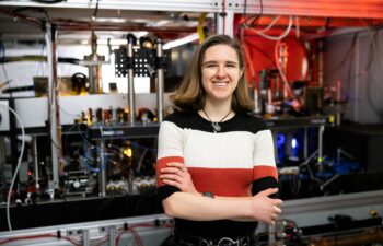 Olivia Rosenstein stands in front of Professor Richard Fletcher