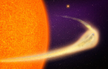 A disintegrating planet orbits a cool, Sun-like star. “The extent of the tail is gargantuan, stretching up to 9 million kilometers long,” says Marc Hon, a postdoc in MIT’s Kavli Institute for Astrophysics and Space Research.