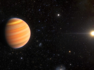 This artist’s impression shows a Jupiter-like exoplanet that is on its way to becoming a hot Jupiter — a large, Jupiter-like exoplanet that orbits very close to its star.