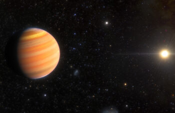 This artist’s impression shows a Jupiter-like exoplanet that is on its way to becoming a hot Jupiter — a large, Jupiter-like exoplanet that orbits very close to its star.