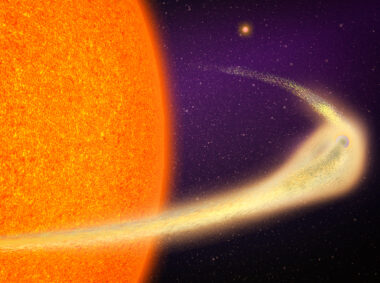 A disintegrating planet orbits a cool, Sun-like star. “The extent of the tail is gargantuan, stretching up to 9 million kilometers long,” says Marc Hon, a postdoc in MIT’s Kavli Institute for Astrophysics and Space Research.